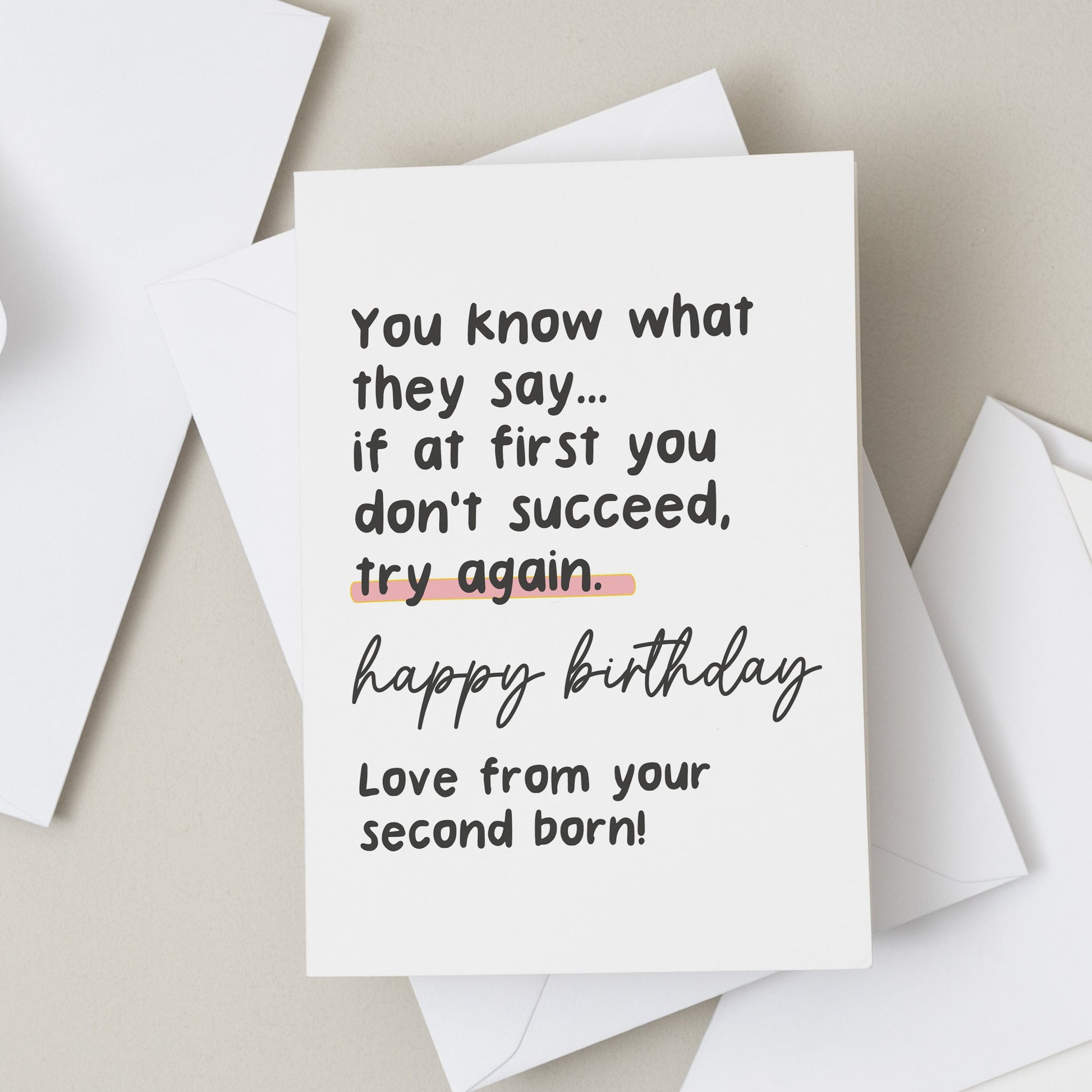 Birthday Card From Second Born, Funny Birthday Card Mum, Dad Birthday Gift, Birthday Card Parent, From Daughter, Son, Joke Birthday Card