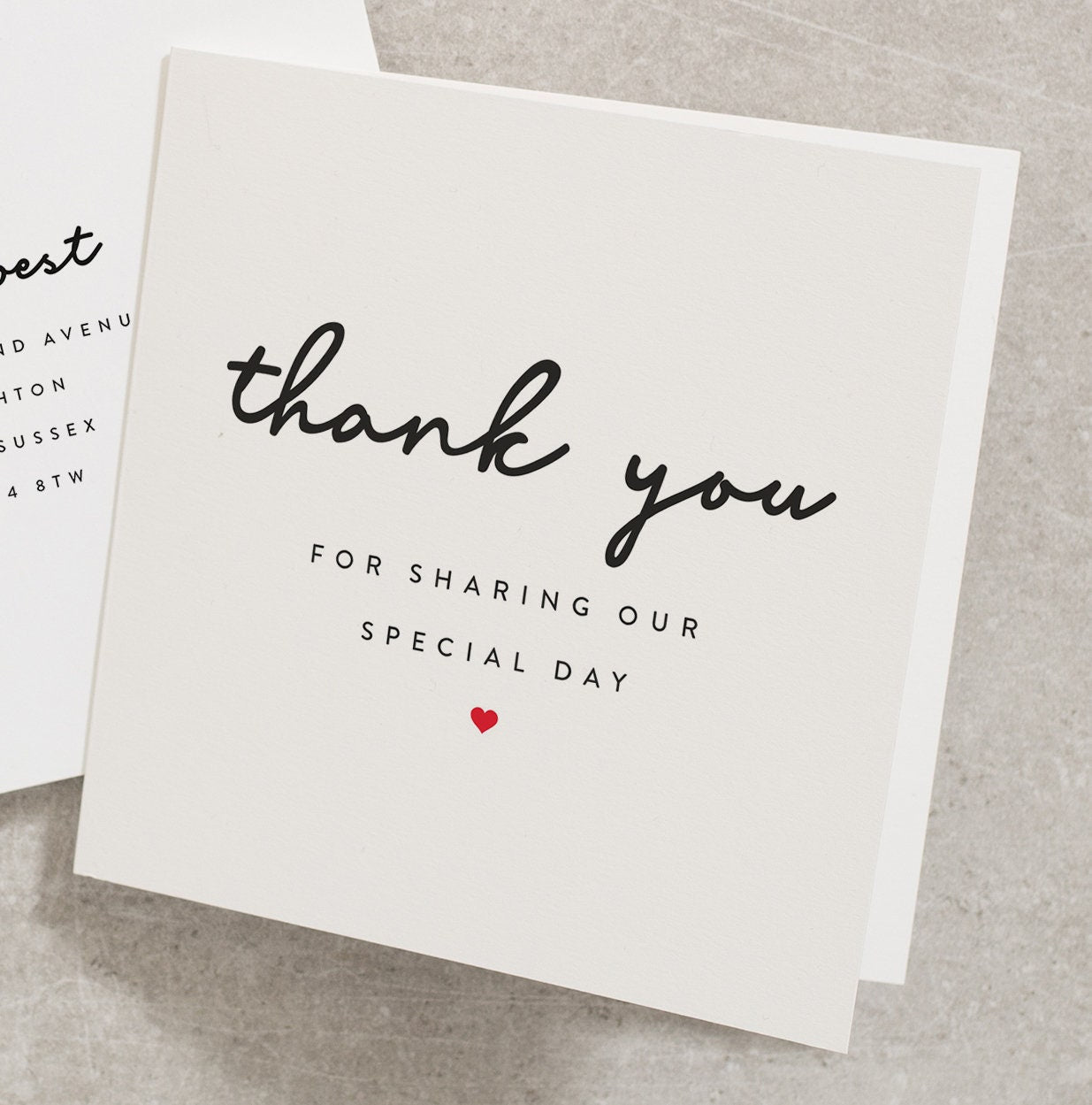 Thank You For Sharing Our Special Day Card, Simple Wedding Thank You Card, Folded Wedding Thank You Greeting Card, Thank You Wedding TY038