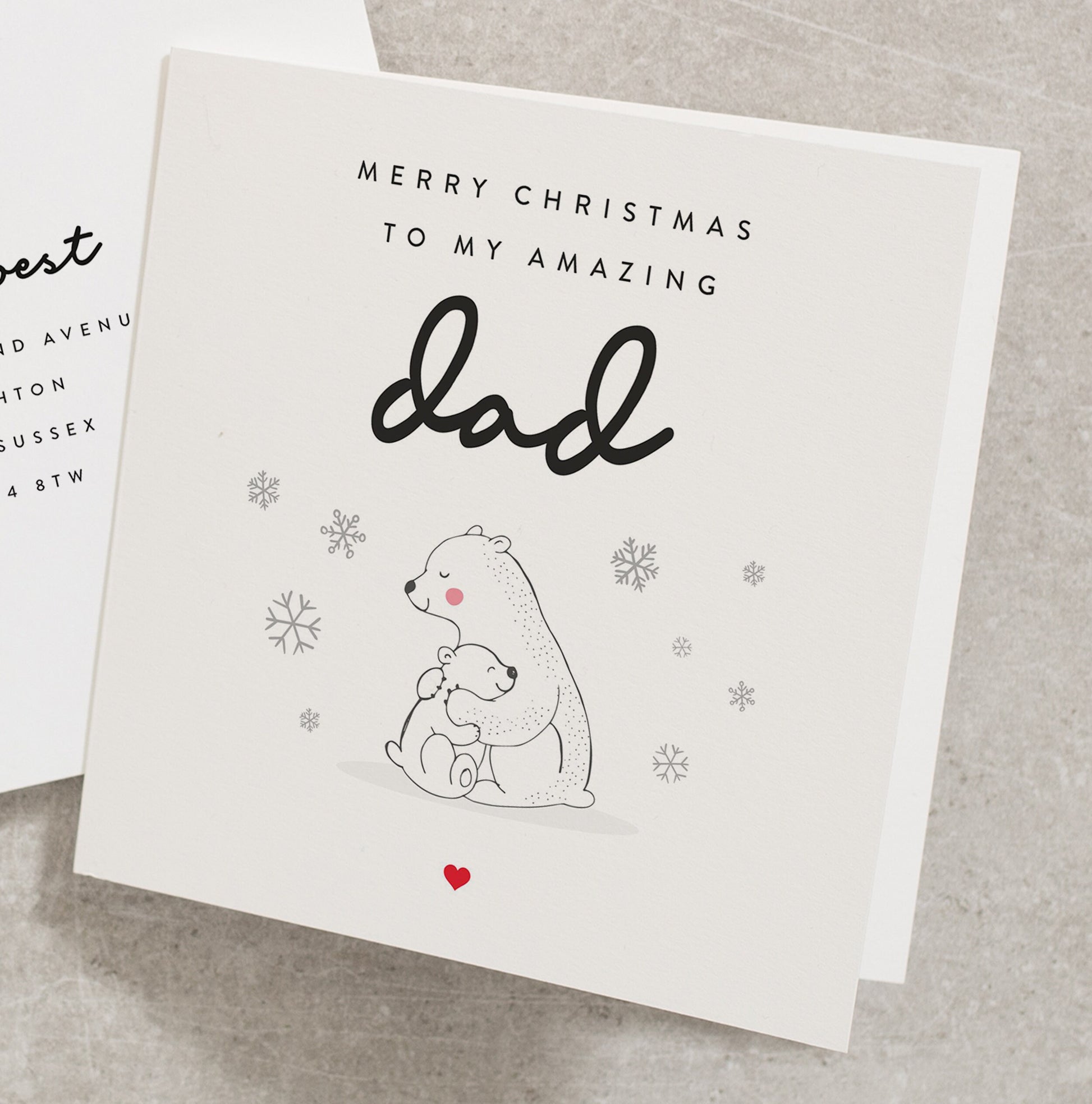 Polar Bear Christmas Card For Dad, Dad Xmas Card From Son, From Daughter, Cute Christmas Card, Merry Christmas Card From Kids CC577