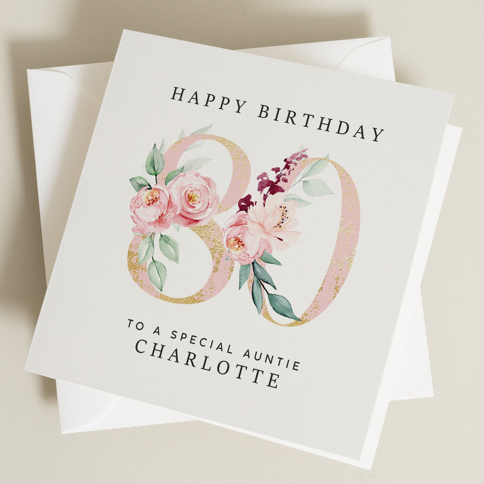 80th Birthday Card For Auntie, Floral Birthday Card For Mum, Nan, Grandma, Birthday Gift For Her, Eightieth Milestone Birthday Card