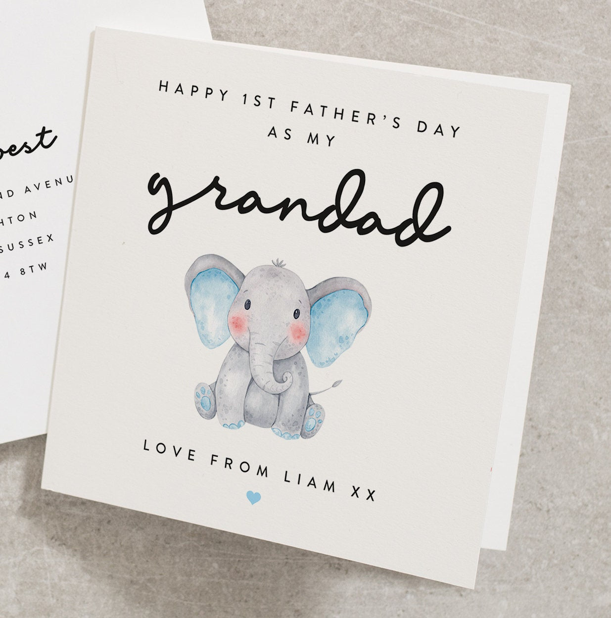 Baby Elephant 1st Fathers Day Card As My Grandad, Grandpa, Papa, Grandson 1st Fathers Day Card, Granddad First Fathers Day Card FD095