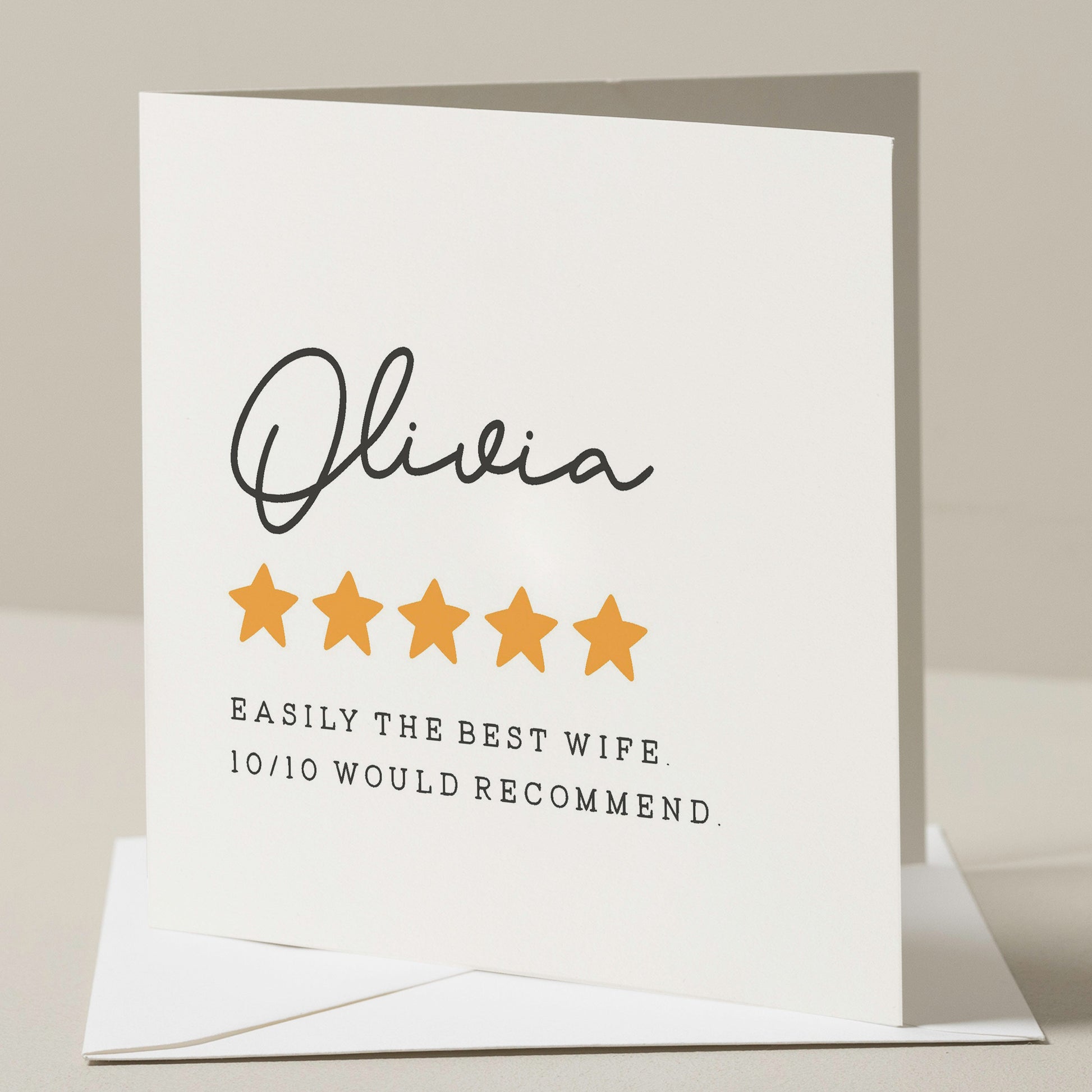 Simple Birthday Card For Wife, Funny Wife Birthday Card, 5 Star Review Birthday Card, Wife Birthday Gift, Personalised Card For Her