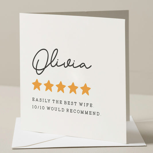 Simple Birthday Card For Wife, Funny Wife Birthday Card, 5 Star Review Birthday Card, Wife Birthday Gift, Personalised Card For Her