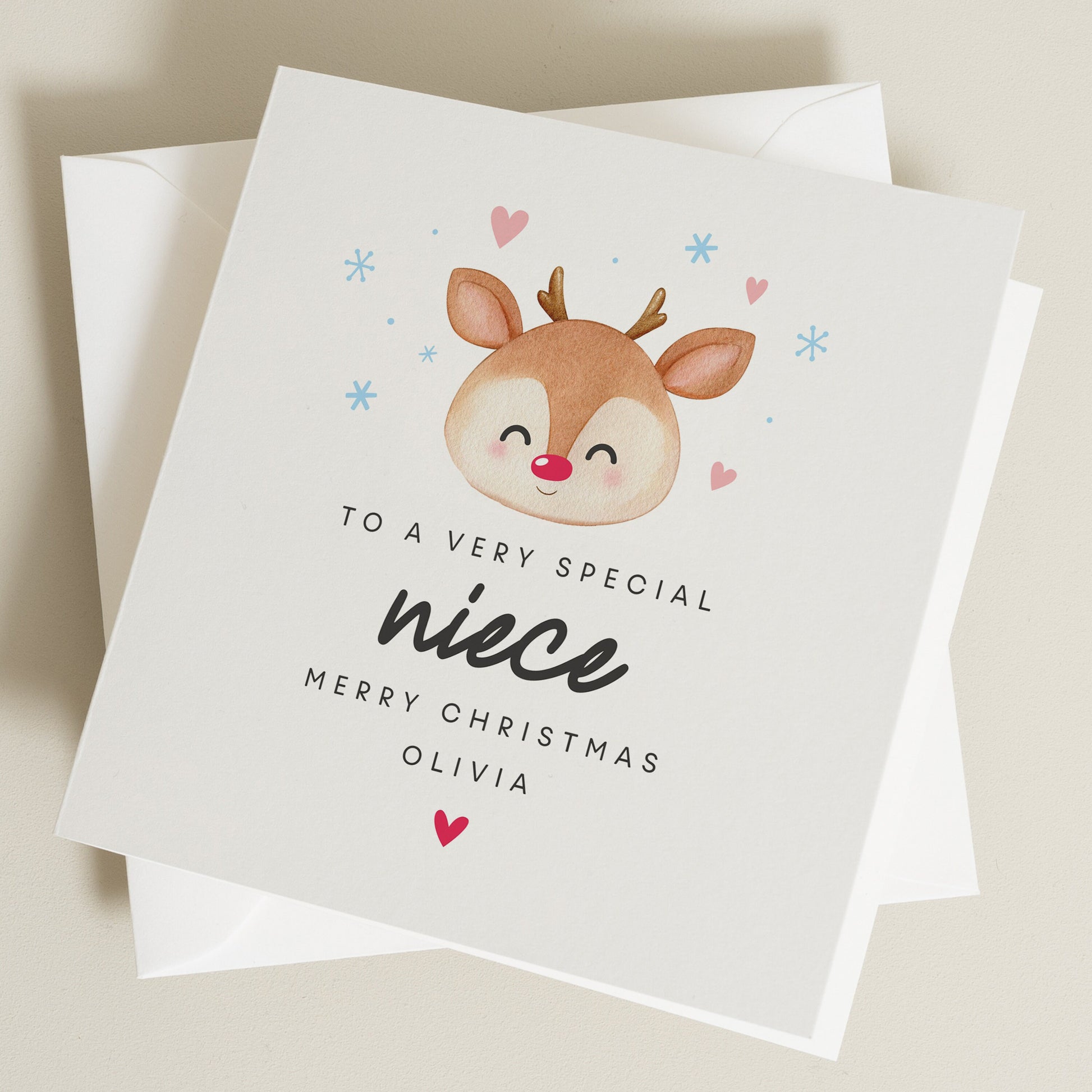 Personalised Niece Christmas Card, Reindeer Christmas Card for a Niece, Christmas Card Niece, Cute Christmas Card For Niece, Aunty Christmas