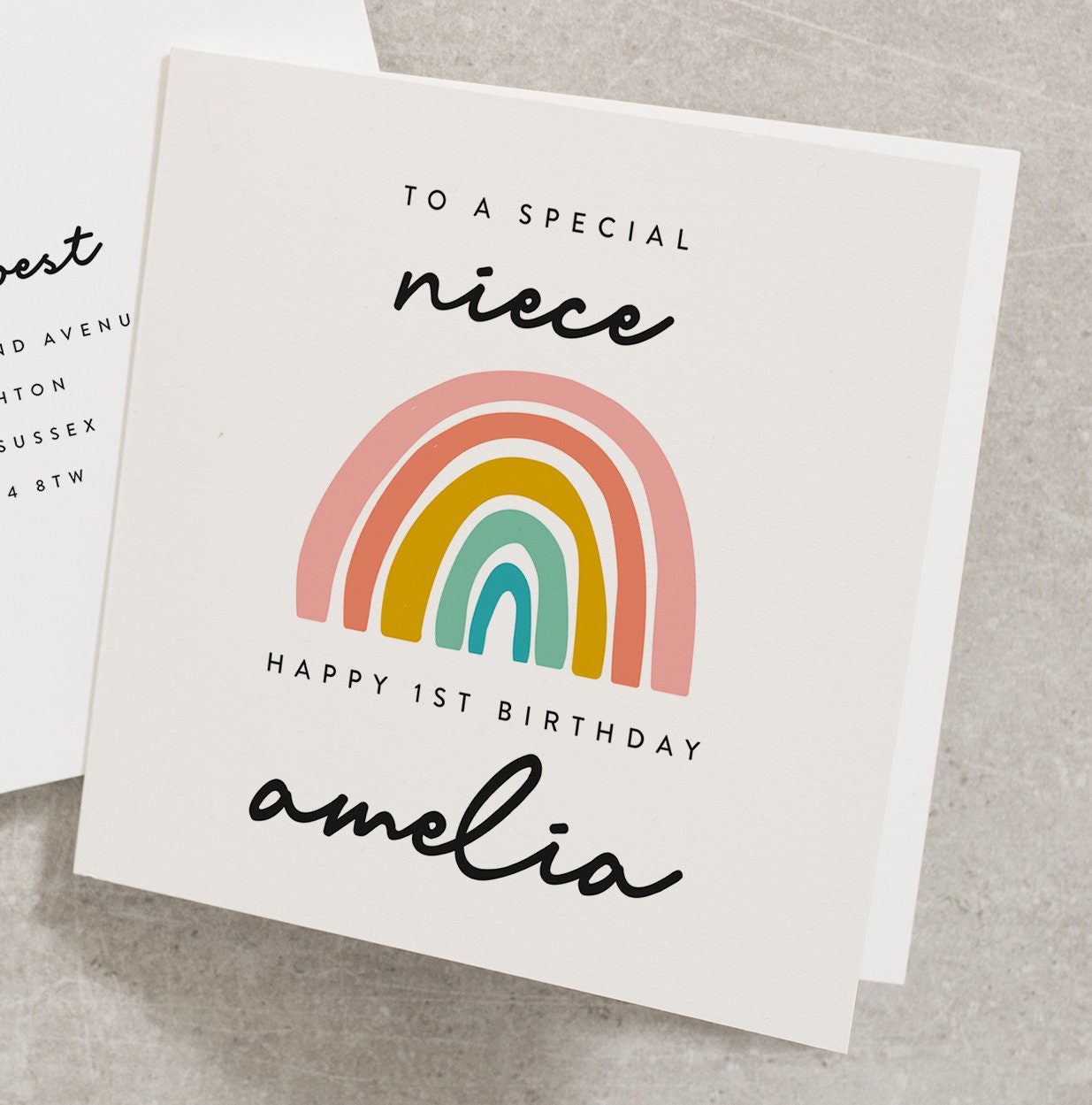 Personalised Niece Birthday Card, To A Special Niece Happy 1st Birthday, For Niece Rainbow Birthday Card, For Girl, Baby Girl Birthday BC872