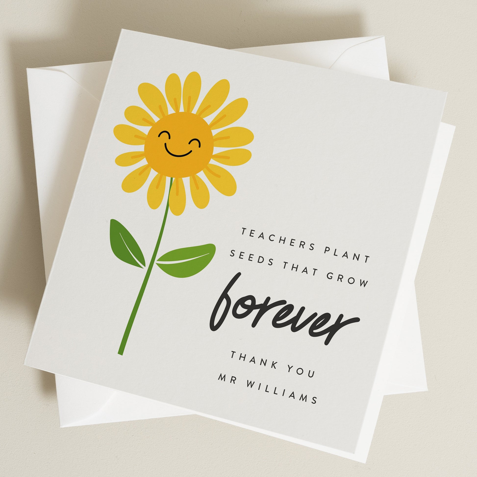 Personalised Teacher Thank You Card, Cute Sunflower Teacher Thank You Card, End of Term Gifts For Teachers, Thank You Card TC053