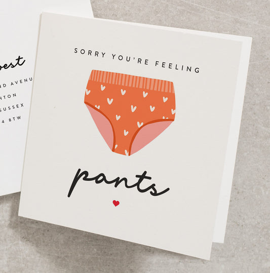 Sorry You&#39;re Feeling Pants Funny Card, Wishing You A Speedy Recovery Get Well Soon Card, Sending Best Wishes Get Well Soon Card GW031