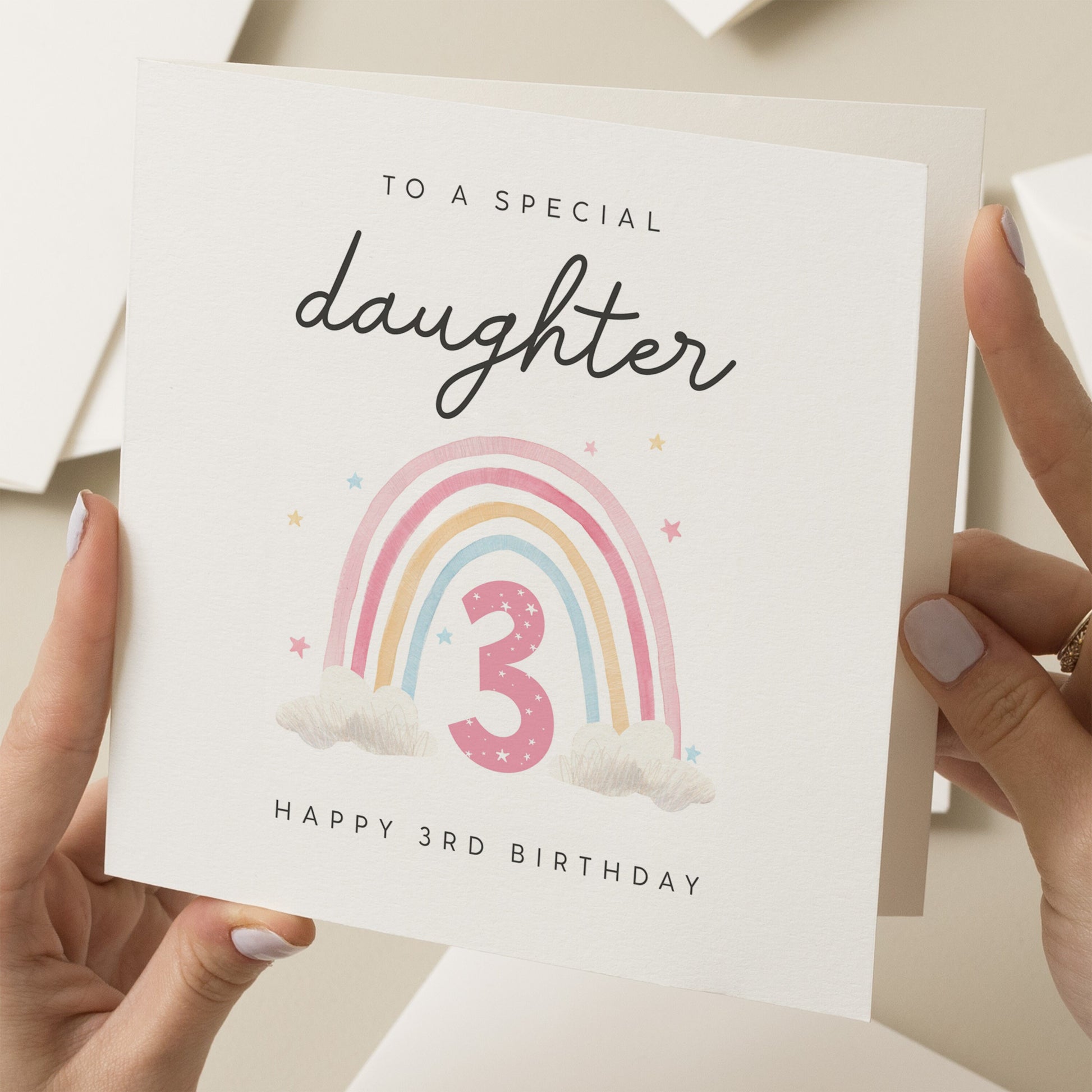 3rd Birthday Card For Daughter, Third Birthday Card For Girl, Three Today Card, To A Special Daughter, Rainbow Little Girl Birthday Card