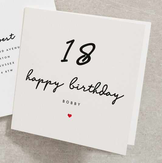 18 Happy Birthday, Personalised Birthday Card, With Any Name, Any Age, Eighteenth Birthday Card Boy, For Him, For Son BC421