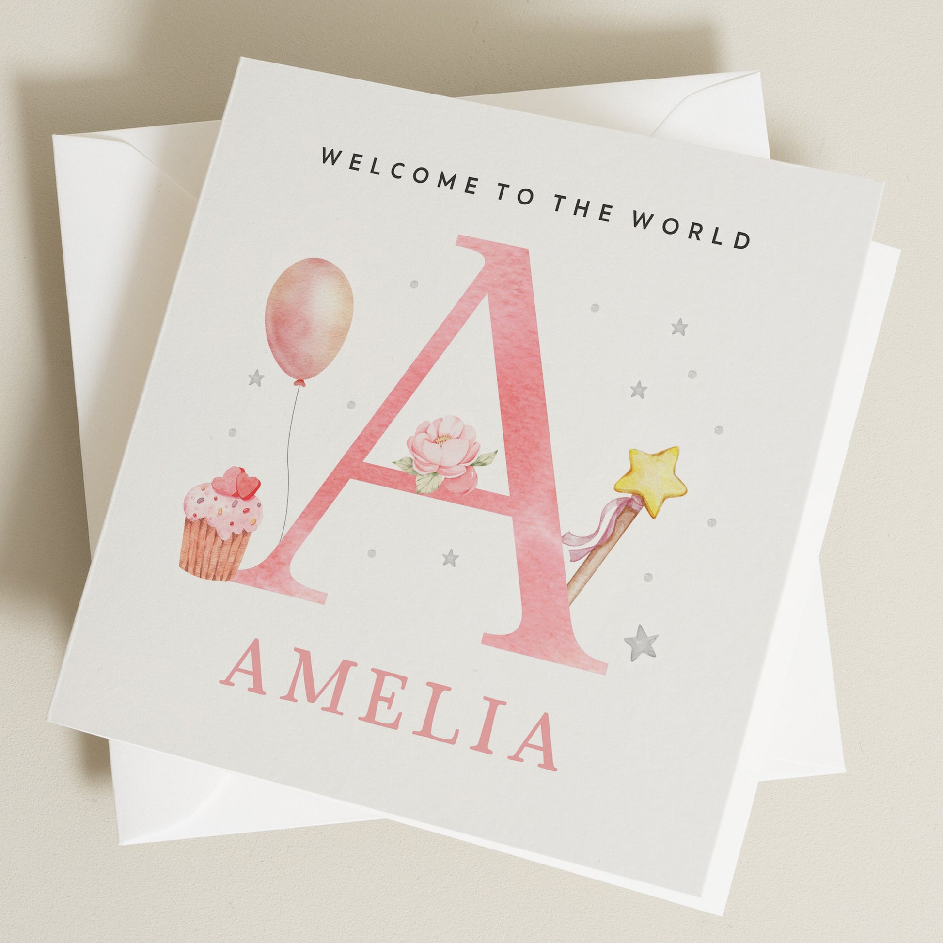 Personalised New Born Baby Card for Daughter Niece Granddaughter, Baby Girl Any Letter Any Name, New Baby Congratulations, Baby Bump Card