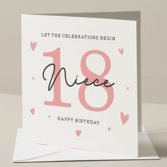 Birthday Niece Card, 18th Birthday Card For Niece, Niece 18th Birthday Gift, Eighteenth Birthday Card For Niece, Milestone Birthday Gift