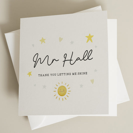 Cute Sunshine Teacher Thank You Card, Thank You For Helping Me Shine, Personalised Teacher End of Term Gifts, Thank You Card To Teacher