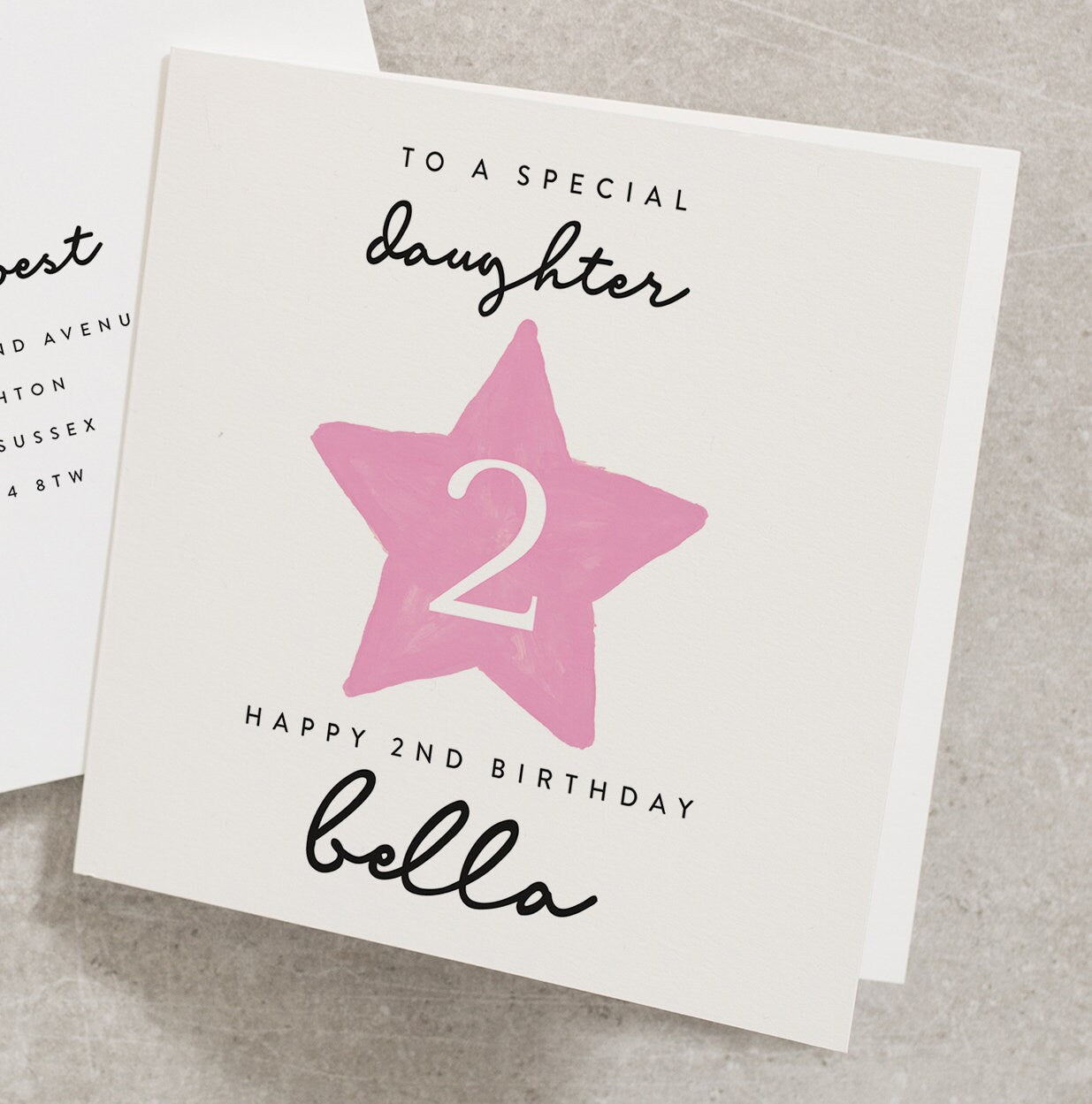 Daughters 2nd Birthday Card, To A Special Daughter, Happy 2nd Birthday Card, For Her, Personalised With Any Name, Pink, For Daughter BC935