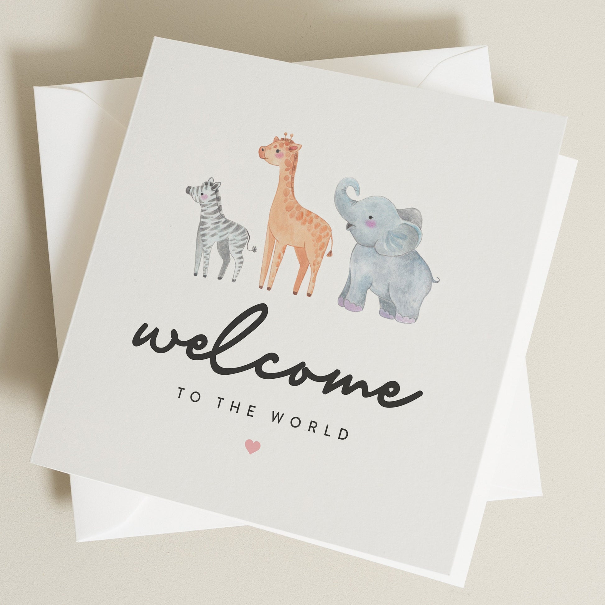 New Baby Card, New Baby Boy Card, Baby Girl Card, Congrats Baby Card,  Welcome To The World, Cute Safari Baby Card For Newborn