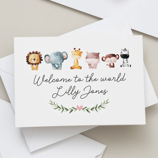 New Baby Card, Welcome To The World Card, Baby Boy Card, Baby Girl Card, Safari Baby Card, Welcome Baby Card