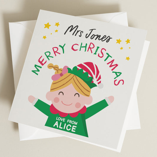 Elf Christmas Card For Teacher, Teacher Christmas Card, Teacher Thank You Christmas Card, To My Teacher Christmas Card, Elf Christmas Card