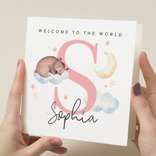 Welcome To The World Card For Niece, Personalised New Baby Card For Baby Girl, Gift For Newborn Baby, Cute Newborn Card For Granddaughter