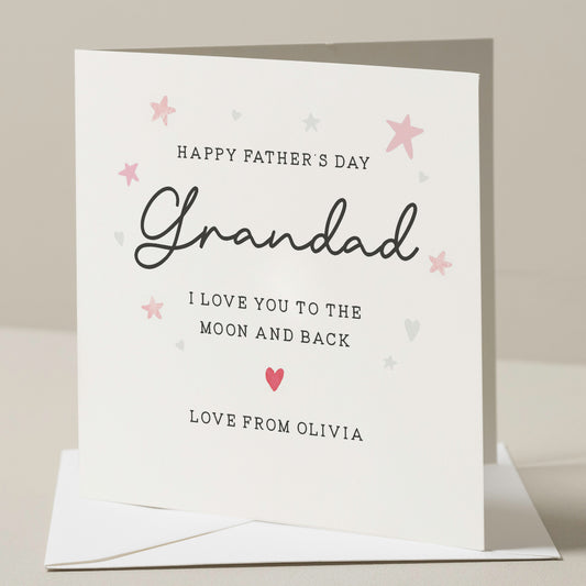 Personalised Fathers Day Card For Grandad, Love You To The Moon And Back Card, Cute Fathers Day Card For Grandad, Grandad Gift