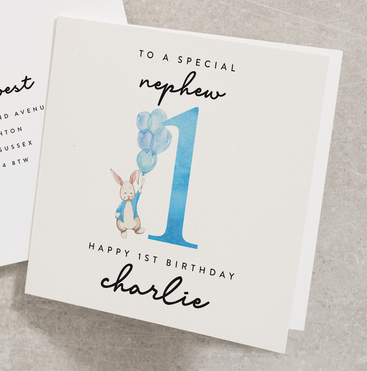 Nephew Birthday Card First Birthday, 1st Birthday Card For Nephew, Cute Bunny Birthday Card, Happy 1st Birthday Card For Boy, Blue BC869