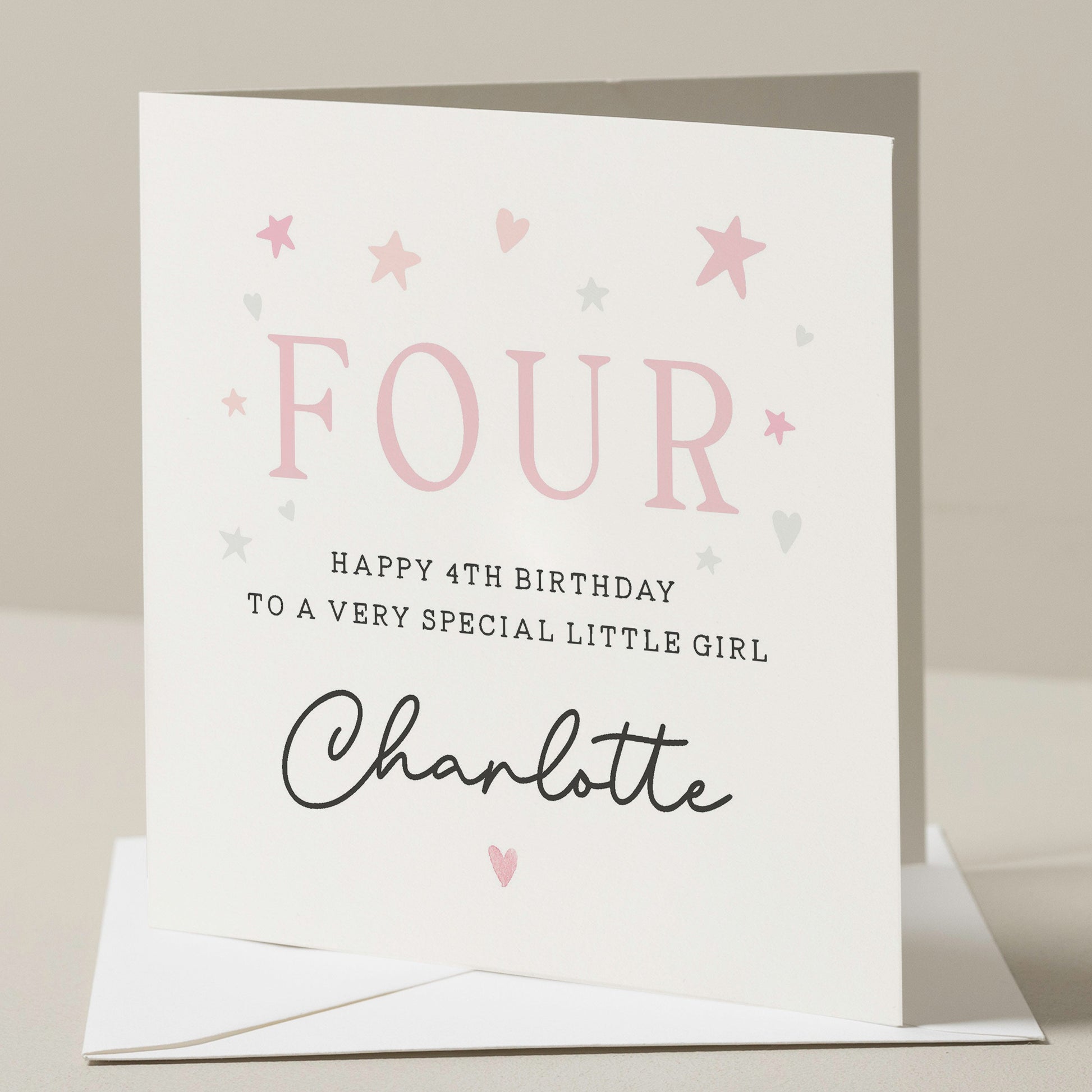 Personalised 4th Birthday Card For Daughter, Niece Fourth Birthday Card, 4th Birthday Card For Granddaughter, Special Girl Birthday Gift