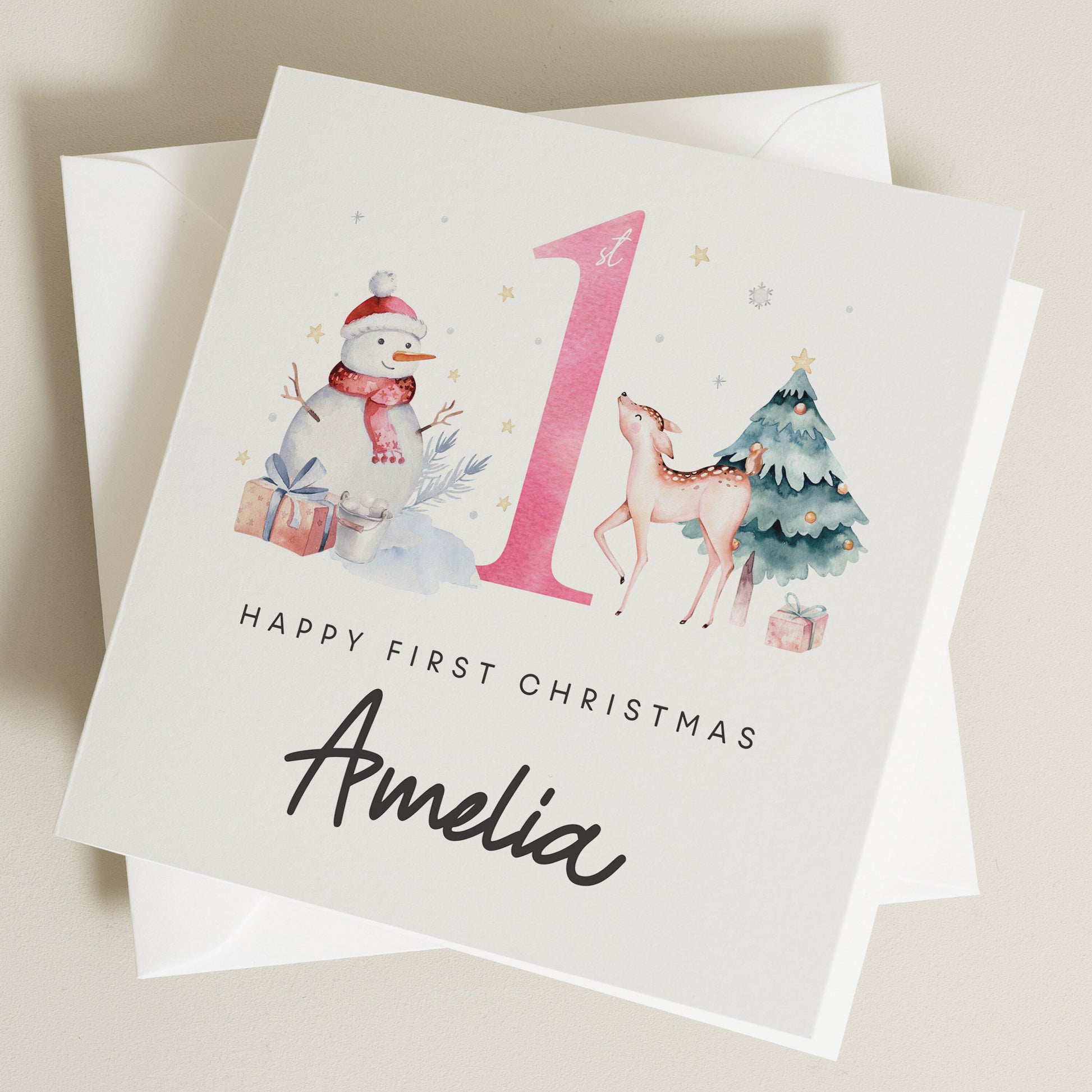 Happy 1st Christmas Card, Personalised Christmas Card For Boy & Girl, Newborn First Christmas, Baby&#39;s 1st Christmas, Baby Boy Girl Christmas