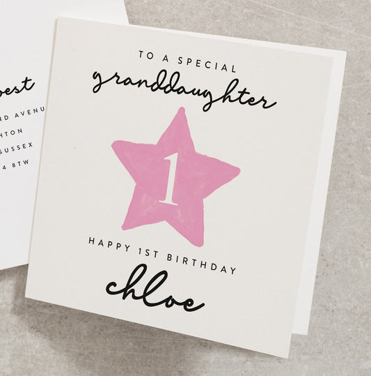 Happy 1st Birthday To A Special Granddaughter, Personalised Granddaughter 1st Birthday Card, Family Card, For Granddaughter, Any Name BC878