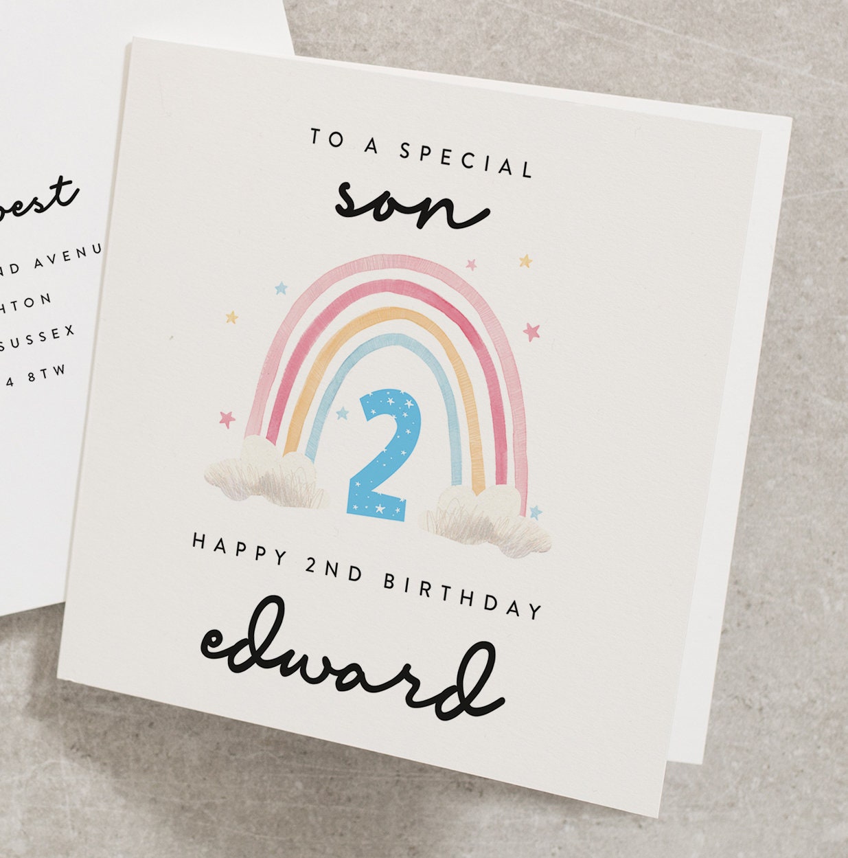 Personalised Second Birthday Card To A Special Son, Happy 2nd Birthday Card, Rainbow Birthday Card, Two Birthday Boy Card, For Boy BC930