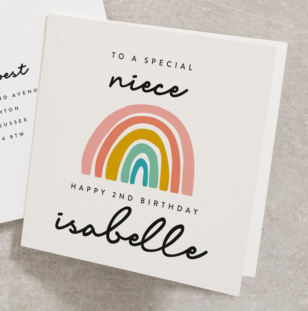 Personalised Niece Birthday Card, To A Special Niece Happy 2nd Birthday, For Niece Rainbow Birthday Card, For Girl, Baby Girl Birthday BC931