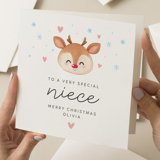 Personalised Niece Christmas Card, Christmas Card for a Niece, Christmas Card Niece, Cute Christmas Card For Niece, Reindeer Christmas Card