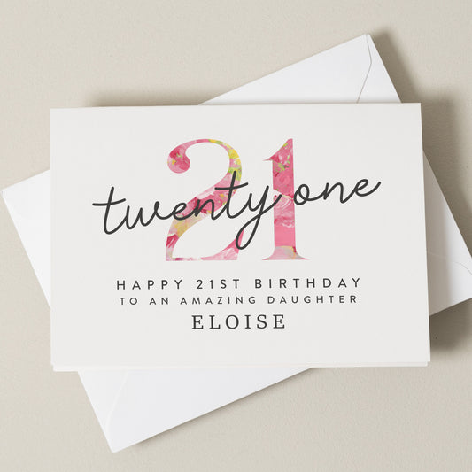 21st Birthday Card For Daughter, Twenty First Birthday Personalised Card, Milestone Card For Her,  Granddaughter Is Twenty One, 21st Gift