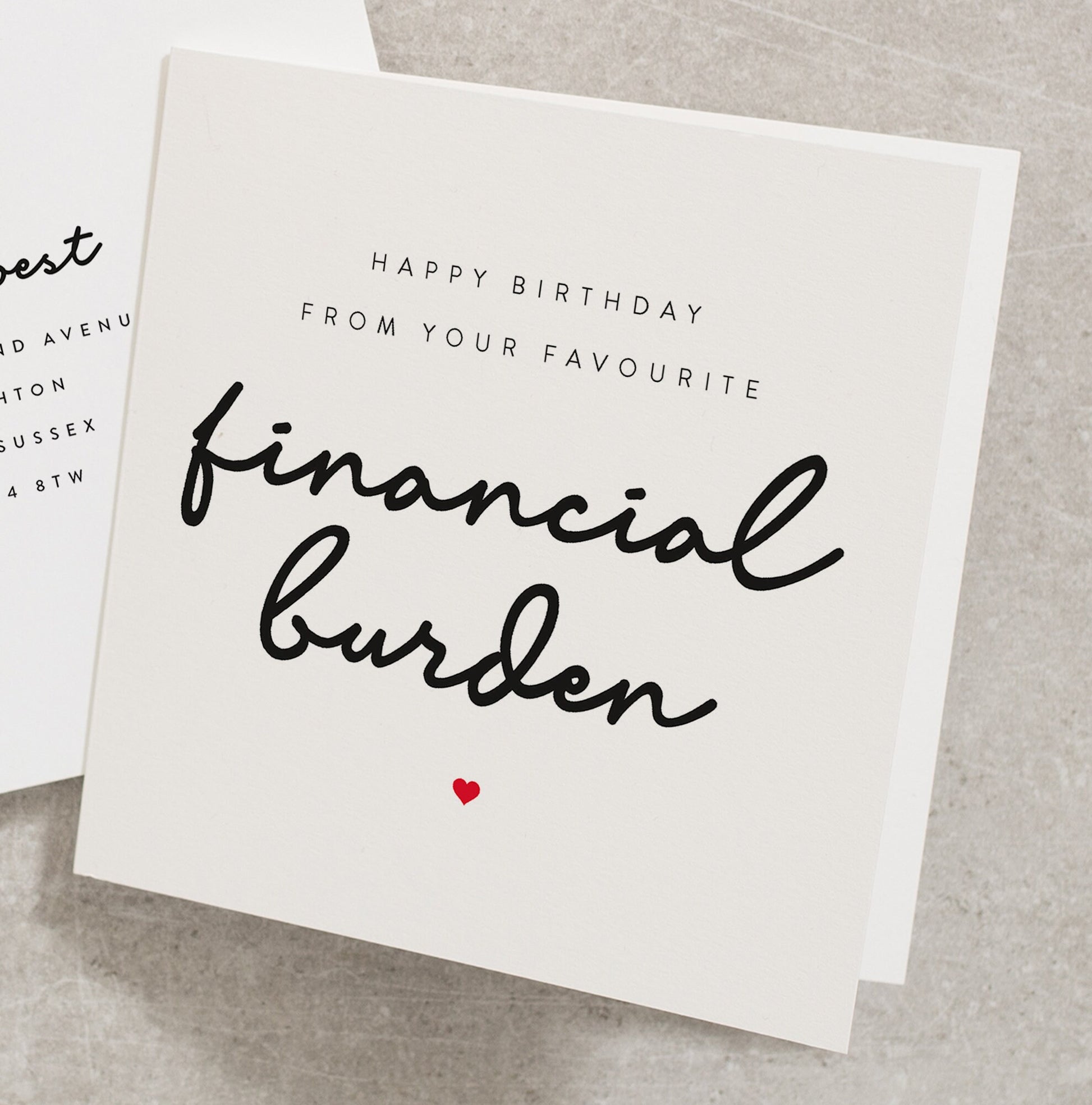 Financial Burden Card, Happy Birthday From You Favourite Financial Burden, Birthday Card Mum, Birthday Card Dad, Funny Birthday Card BC060