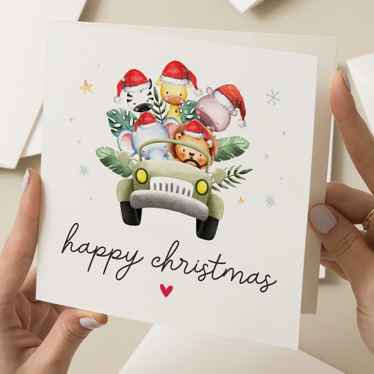 Happy Christmas Card, Boy Christmas Card, Son Christmas, Daughter Christmas Card with Cute Christmas Animal, Baby Girl Christmas Card