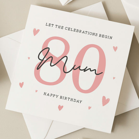 Birthday Mum Card, 80th Birthday Card For Mum, Eightieth Birthday Mum Card, Happy Birthday Mum, 80th Birthday Gift, Mother, Mum