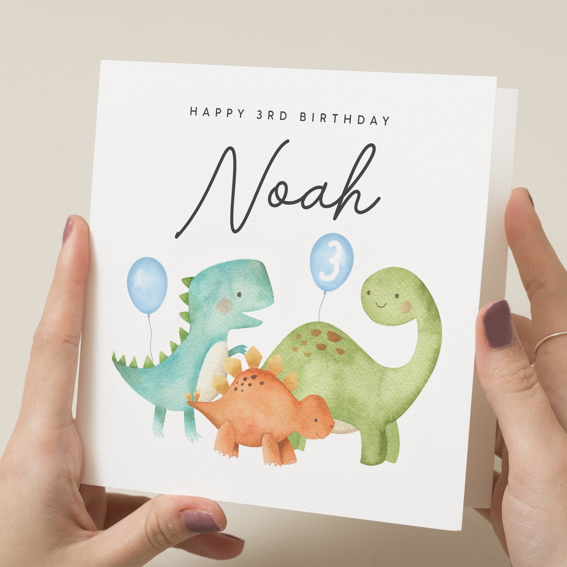 Dinosaur 3rd Birthday Card For Boy, Grandson Birthday Card, Nephew 3rd Birthday Card, 3rd Birthday Card, Cute Dinosaur Card