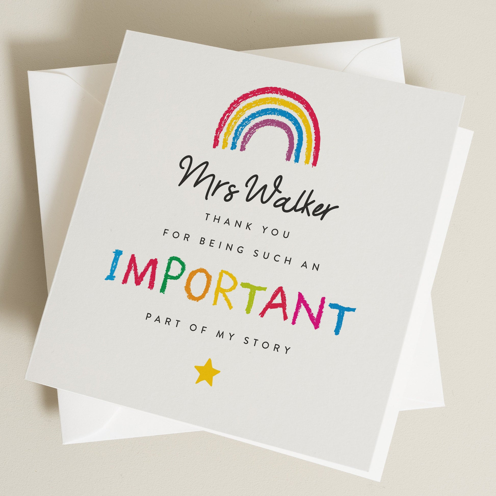 Personalised Teacher Thank You Card, Custom Rainbow Teacher Thank You Card, End of Term Gifts For Teachers TC041