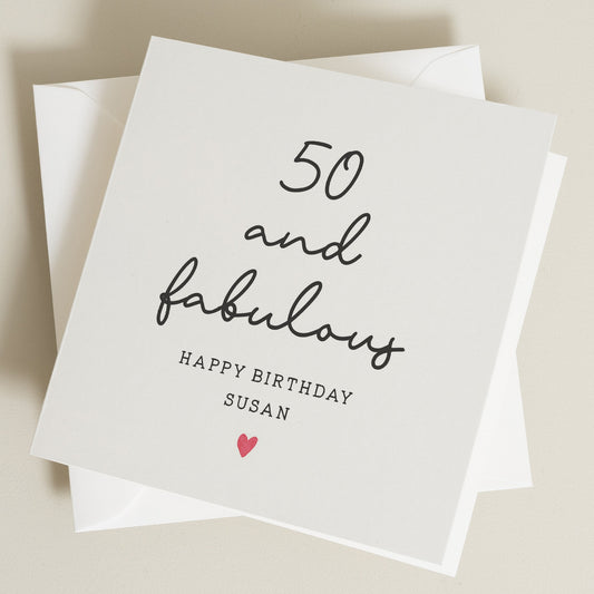 Personalised 50th Birthday Card, Nan 50th Birthday Card, 50 And Fabulous, 50th Birthday Card For Aunt, 50th Birthday Gift For Mum, Fiftieth