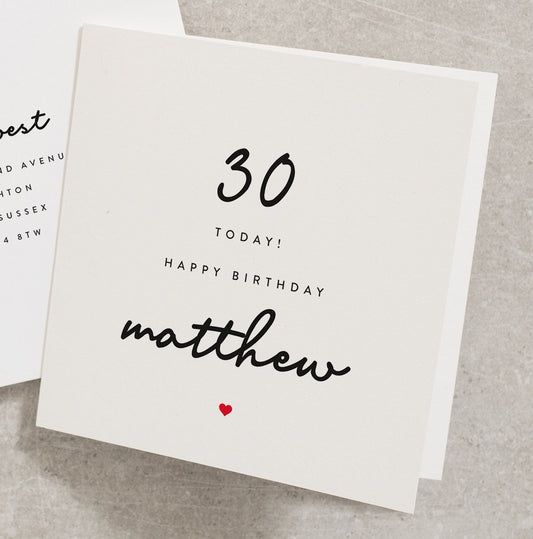 30 Today Birthday Card, Happy Birthday Card 30th, Personalised Birthday Card, Any Name, 30th Birthday Card For Boyfriend, Son, Husband BC512