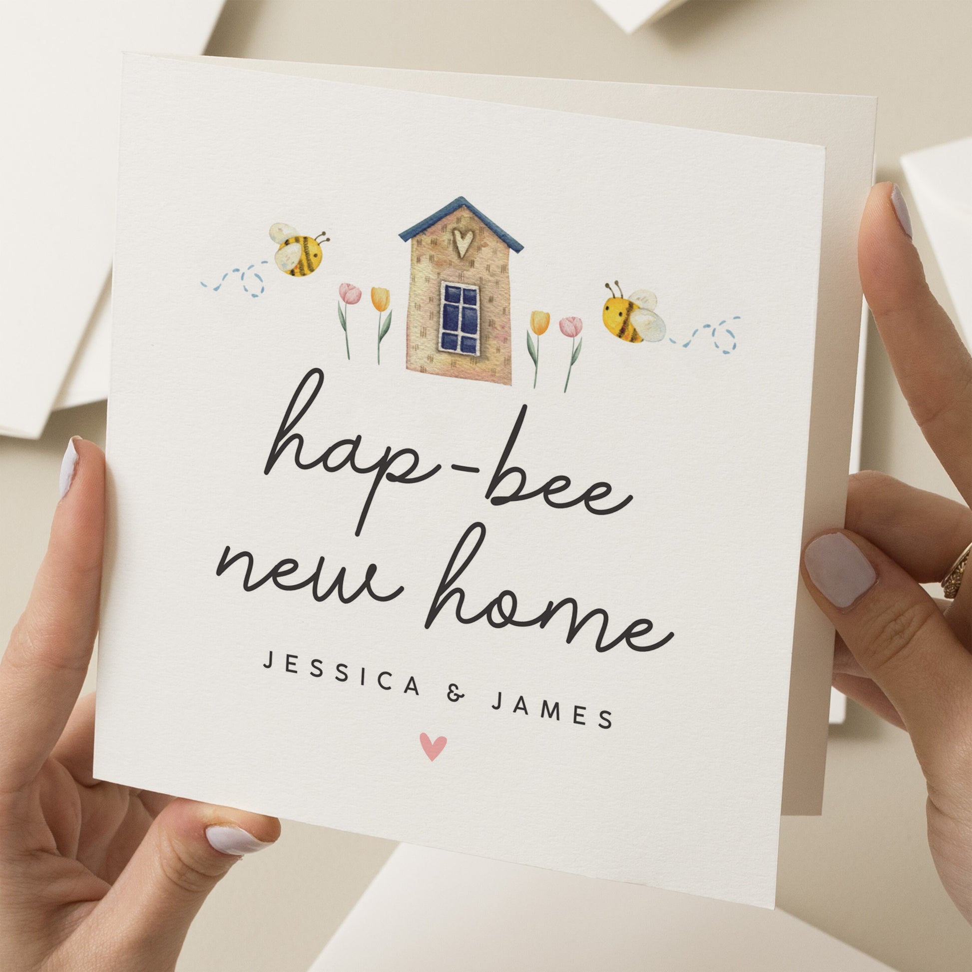 Cute Bee New Home Card, Housewarming Card, Hap-Bee New Home Card, Simple Moving In Home Card For Friends, Housewarming Gift For Family