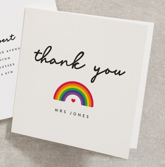 Rainbow Teacher Thank You Card, Personlised Teacher Name, Lockdown Teacher Thank You, Classroom Teaching Assistant, Teacher Gift TY009