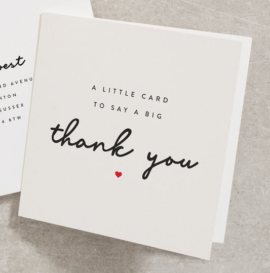 Simple Thank You Card, Little Card To Say A Big Thank You, Supportive Card For Friend, Sister, Mum, Dad, Best Friend Thank You Card TY002