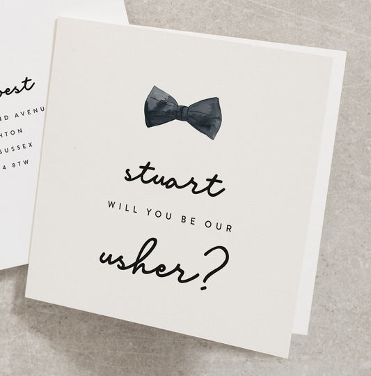 Will You Be My Usher, Wedding Card, Proposal Card, Bowtie, Time To Suit Up, Will You Be Our, Personalised With Any Name, With Envelope WY039