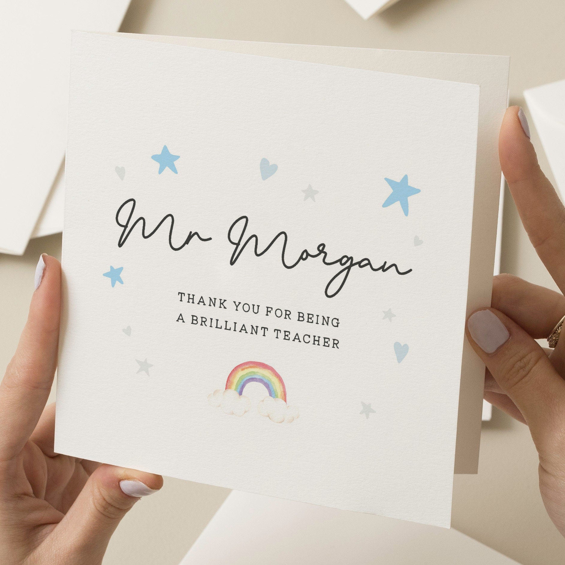 Rainbow Thank You For Being A Brilliant Teacher, Cute Teacher Thank You Card, Personalised Teacher Card, End of Term Card For Teacher