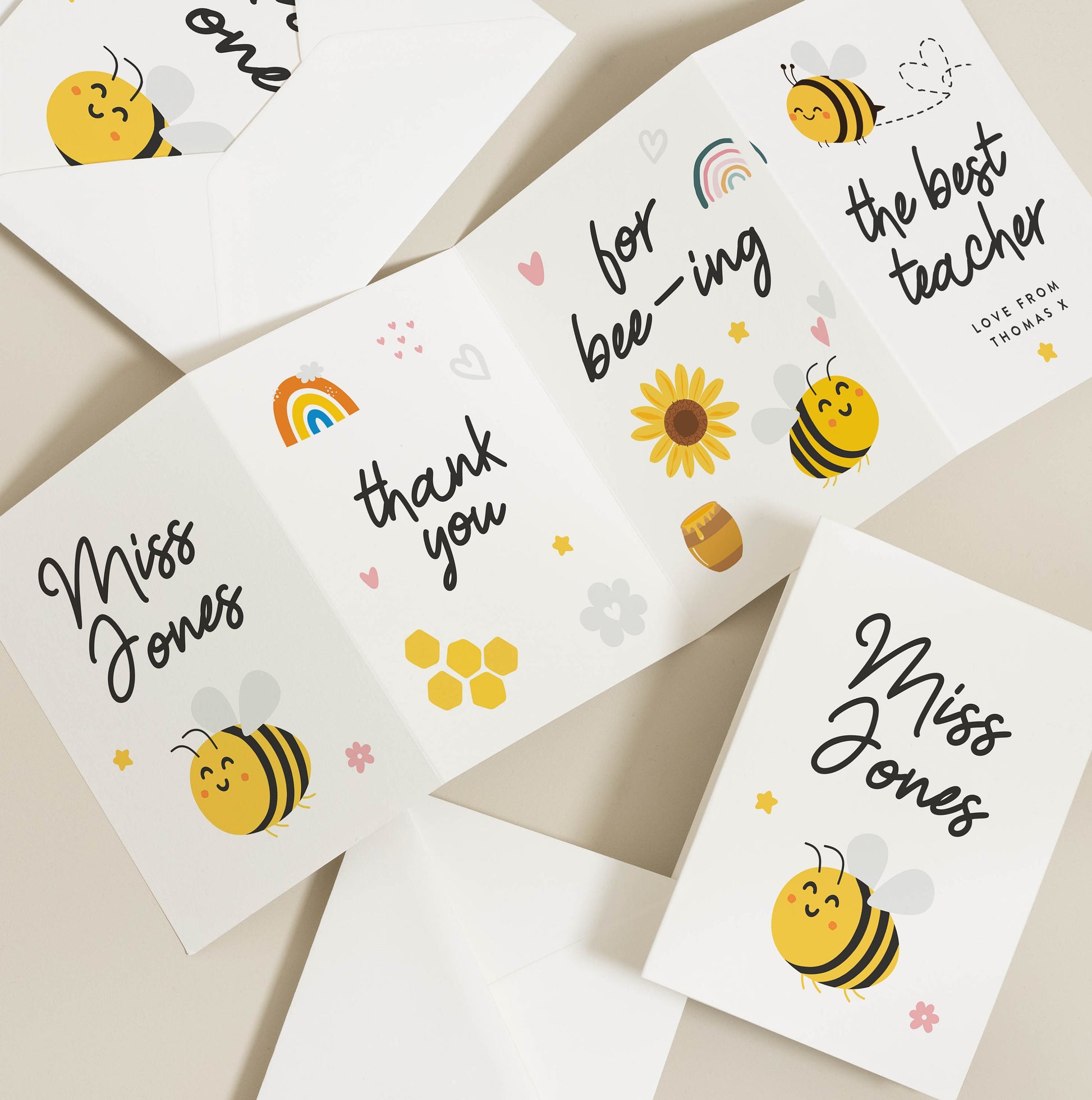 Cute Bee Thank A teacher A6 Concertina Greeting Card With Envelope, Funny Bee Best Teacher Folded Teacher Thank You Card, TC091