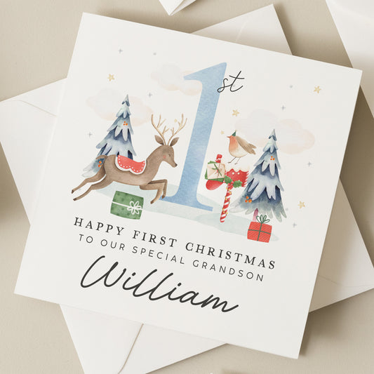 Personalised First Christmas Card For Grandson, Grandson 1st Christmas Card, Baby Boy 1st Christmas Card, 2023 Christmas Keepsake Boy