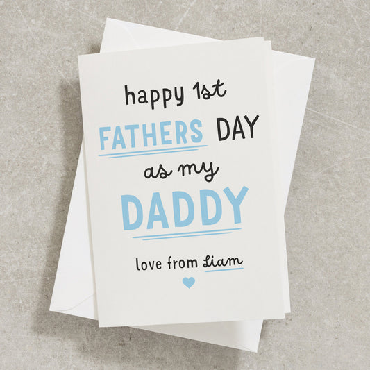 Happy First Fathers Day From Son, 1st Fathers Day Card, Boy, Blue Heat Card, For Daddy, Dad Fathers Day Card, Cute, Personalised FC011