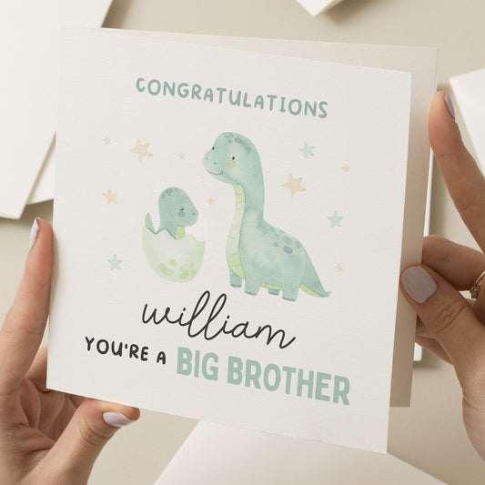 Congratulations You&#39;re Big Brother Card For Him, Dinosaur Little Brother Card, New Baby Card, Personalised New Sibling Card, For Grandson