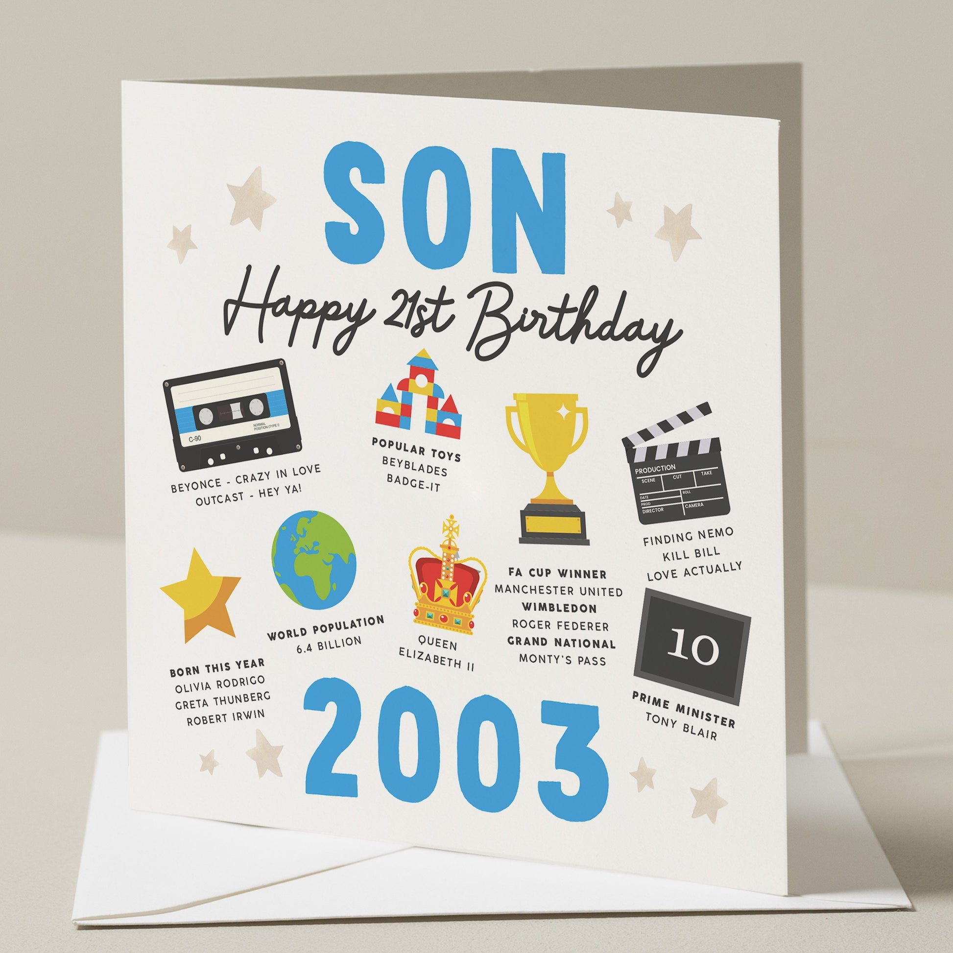 Son 21st Birthday Card, Fact Birthday Card For Son, 21st Birthday Gift For Son, Milestone Birthday Card, Gift For Him, Born In 2003