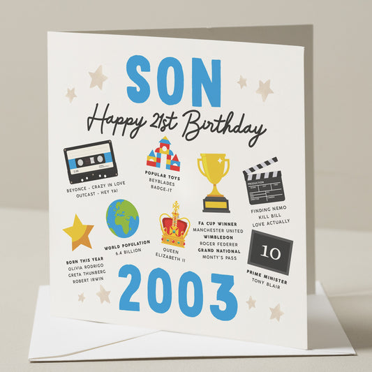 Son 21st Birthday Card, Fact Birthday Card For Son, 21st Birthday Gift For Son, Milestone Birthday Card, Gift For Him, Born In 2003