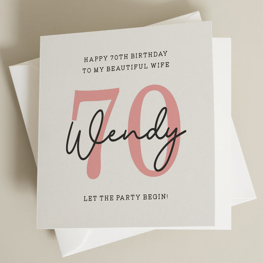 Personalised 70th Birthday Card For Wife, Wife Seventieth Birthday Card, Wife 70th Birthday Gift, Happy 70th Birthday Card For Her