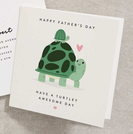 Happy Fathers Day As My Daddy Card, Have a Turtley Awesome Fathers Day Card, Baby Turtle Cute Father&#39;s Day Card From Son, Daughter FD088